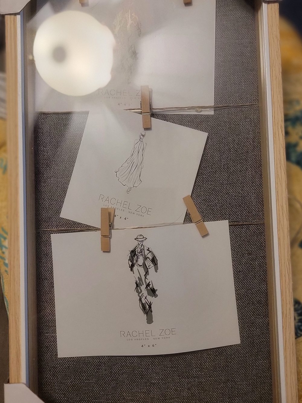 Rachel Zoe Gray Fabric Photo Display Frame with Natural Wood Clips New